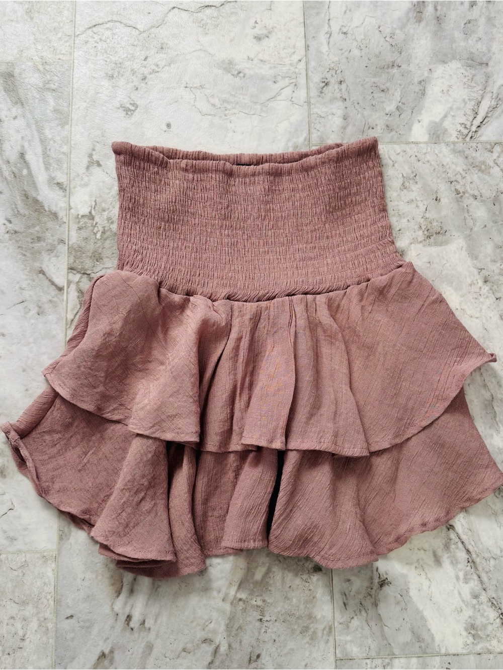 Ruffled Tiered Smocked Waist Mini Skirt - Mauve Pink